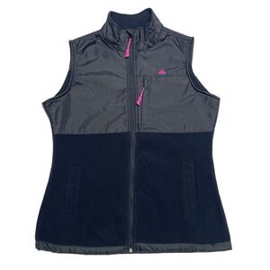 Snozu The Platinum Collection Black Fleece Vest Women's Size Small Pink Logo Zip